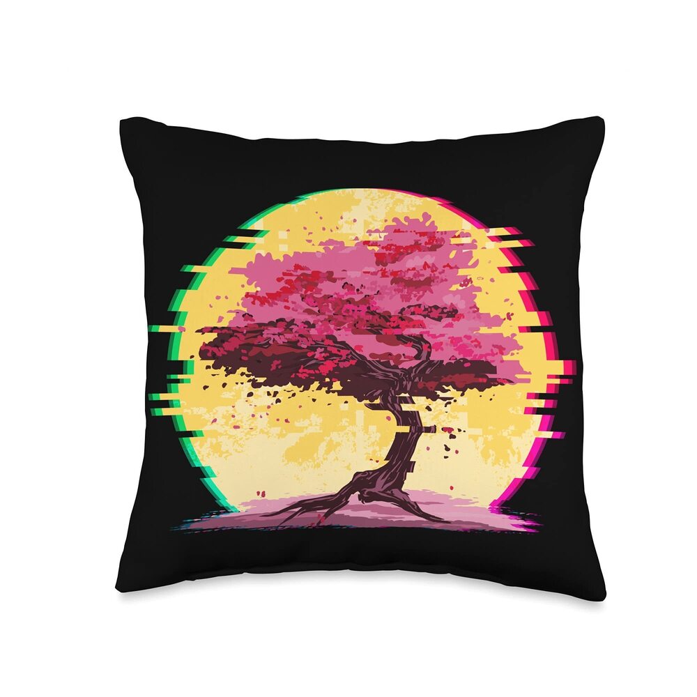 3293 Japanese Sakura Cherry Blossom Vaporwave Japan Aesthetic Throw Pillow
